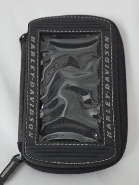 Harley-Davidson Black Zipper Phone Pouch with Clear Touch Window Magnetic Back